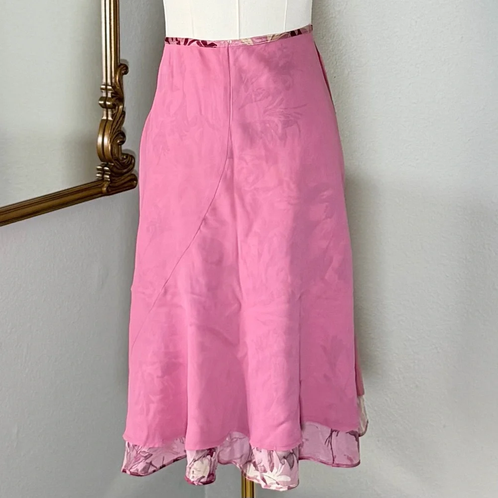 VTG 90s INC Silk Floral Midi Skirt 8P Fairycore Cottagecore Pink Coquette Mesh - Picture 6 of 7
